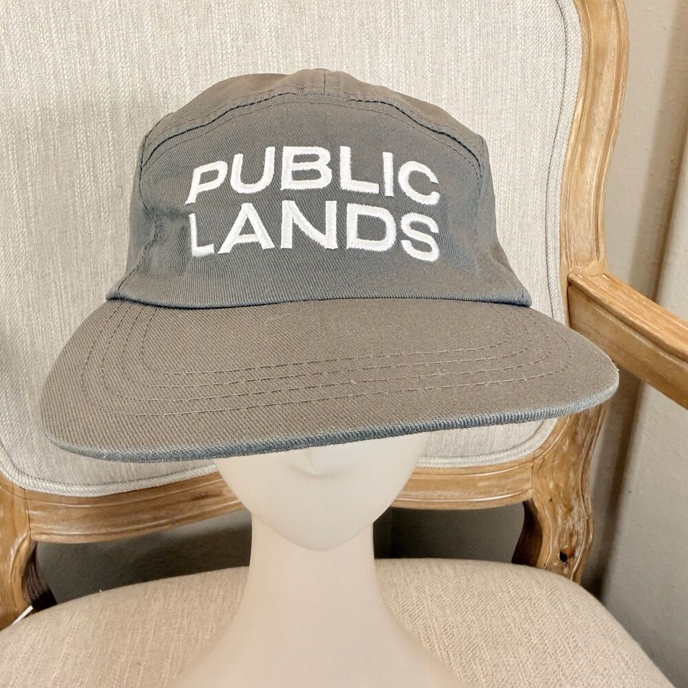New Boco Gear Public Lands Hat Cap Gray 7 Panel Adjustable Strap 100% Cotton